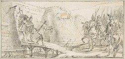 Illustration for a Book:  Surrender of the Keys of a City to an Emperor, Giovanni Battista Tiepolo (Italian, Venice 1696–1770 Madrid), Black chalk.   Horizontal and vertical centering lines ruled in faint black chalk