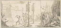 Illustration for a Book:  Siege of a City, Giovanni Battista Tiepolo (Italian, Venice 1696–1770 Madrid), Black chalk.   Horizontal and vertical centering lines ruled in faint black chalk