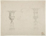Design for an urn (verso); Designs for two urns (recto), Anonymous, French, 19th century, Black chalk