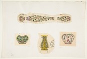 Four Designs for Vases, Anonymous, French, 19th century French, Graphite, pen and gray ink, and watercolor. The four designs are pasted onto mounting paper.