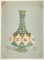Design for a Vase, Anonymous, French, 19th century French, Pen and brown ink, watercolor; framing lines in pen and gray ink. Design pasted onto gray mounting paper