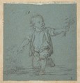 Boy Holding Flowers, Anonymous, French, 18th century  French, Black and white chalk on blue paper