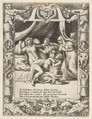 A woman in labor imploring the aid of Lucina set within a decorative cartouche, from "Loves, Rages and Jealousies of Juno", Giulio Bonasone Italian, Engraving
