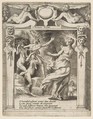 Juno frightened by the Furies, set within a decorative frame, from "Loves, Rages and Jealousies of Juno", Giulio Bonasone Italian, Engraving