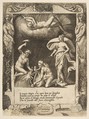 Litigium removed from the body of Chaos while his mother is thrown into the air, set within a frame, from "Loves, Rages and Jealousies of Juno", Giulio Bonasone Italian, Engraving