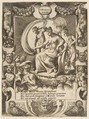 The triumph of Juno who is sat in a carriage, set within a elaborate frame, from "Loves, Rages and Jealousies of Juno", Giulio Bonasone  Italian, Engraving