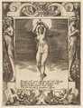 Juno suspended in the air, set within a frame, from "Loves, Rages and Jealousies of Juno"
, Giulio Bonasone  Italian, Engraving