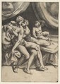 Two lovers on a bed, from "The Loves of the Gods", Giulio Bonasone  Italian, Engraving