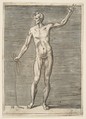 Man seen from the front, holding a rope in his right hand, Giulio Bonasone  Italian, Engraving