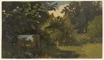 Landscape with an Easel, Anonymous, French, 19th century French, Oil on card