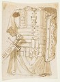 Antique Armor (recto); Architectural Fragment (verso), Anonymous, French, 19th century, Pen and brown ink