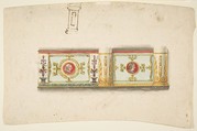 Design for a Decorative Wall Panel with Profile Portraits, and a Study for a Column, Anonymous, French, 19th century French, Watercolor on wove paper (wall panel); pen and ink (column)