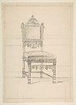 Wainscott Chair Design with a Panel Depicting Leda and the Swan, Anonymous, French, 19th century French, Graphite on wove paper