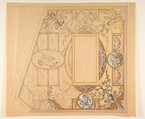 Design for a ceiling decoration, Anonymous, French, 19th century French, Graphite, pen, and ink with watercolor and gouache on peach wove paper