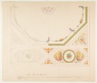 Design for a Ceiling with Swans and Cornucopias, Anonymous, French, 19th century  French, Graphite, gouache, pen and brown ink, with gold gilt