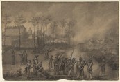 Battle Scene, Anonymous, French, 19th century  French, Black chalk, heightened with white