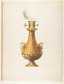 Design for a Gas Lamp with Gilt Base and Glass Globe, Guérard  French, Graphite and gouache