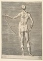 Flayed man seen from behind, holding a rope, Giulio Bonasone  Italian, Engraving