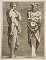 Two Terms, a Nymph at left Silvanus at right, Giulio Bonasone  Italian, Engraving
