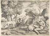 Saturn in the guise of a horse being suckled by the nymph Philyra, Giulio Bonasone  Italian, Engraving