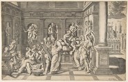 The birth of Saint John the Baptist, Giulio Bonasone Italian, Engraving