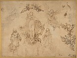 The Virgin Protectress of the City of Siena, Francesco Vanni (Italian, Siena 1563–1610 Siena), Pen and brown ink, brush and brown wash, over black chalk, on light brown paper