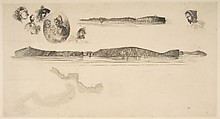 Sketches on the Coast Survey Plate, James McNeill Whistler (American, Lowell, Massachusetts 1834–1903 London), Etching, printed in black ink on a complete sheet of linen-textured ivory laid paper with MBM watermark appearing twice; only state (Glasgow)