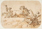 Chariot of Apollo, Sir James Thornhill British, Pen and brown ink, brush and wash, over traces of graphite