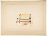 Design for Art Nouveau Loveseat with Caning, Anonymous, French, 19th century  French, Watercolor over graphite with touches of gouache, framing lines in graphite