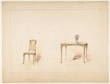 Designs for an Art Nouveau Table and Chair, Anonymous, French, 19th century  French, Watercolor over graphite with touches of gouache on heavy wove paper