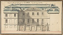 Elevation for the Episcopal Palace at Cahors, France, Anonymous, French, 18th century, Pen and black ink, brush and gray, blue, and pink wash