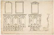 Design for Choir Stalls, Anonymous, French, 18th century, Pen and black ink, brush and gray wash, over graphite. Scale in pieds at bottom