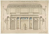 Design for a Music Room, Anonymous, French, 19th century, Pen and gray ink, brush and gray, yellow, blue, and pink wash.