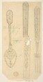 Design for Silverware: Spoon, Knife, and Fork, Anonymous, French, 19th century  French, Graphite on thin laid paper