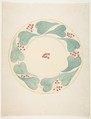 Design for a Fruit Plate, Anonymous, French, 19th century French, Brush and yellow, red, green, and gray ink, heightened with white, over graphite