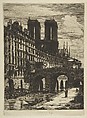 The Petit Pont, Paris, Charles Meryon French, Etching and engraving on green laid paper; fourth state (of nine)