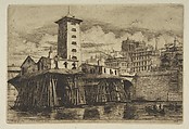 The Nôtre-Dame Pump, from "Etchings of Paris", Charles Meryon French, Etching on green laid paper; sixth state of nine