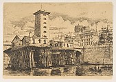 The Nôtre-Dame Pump, Paris, Charles Meryon French, Etching on chine collé; eighth state of ten