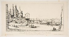 The footbridge temporarily replacing the Pont-au-Change, Paris, after the fire of 1621, after della Bella, Charles Meryon  French, Etching; seventh state of twelve