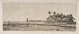 Océanie: Îlots à Uvea (Wallis): Pêche aux Palmes, 1845 (Oceania: Fishing, near islands with palms in the Uea or Wallis Group, 1845), from "The Voyage to New Zealand (1842–46)", Charles Meryon  French, Etching with drypoint