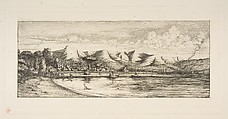 Presqu'île de Banks, Pointe des Charbonniers, Akaroa (Seine fishing off Colliers' Point, Akaroa, Banks Peninsula, 1845), from "The Voyage to New Zealand (1842–46)", Charles Meryon  French, Etching with drypoint