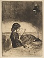 Reading by Lamplight, James McNeill Whistler American, Etching and drypoint; third state of three (Glasgow); black ink on fine off-white antique laid paper