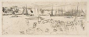 The Penny Boat (Penny Passengers, Limehouse), James McNeill Whistler  American, Etching and drypoint, printed in black ink on cream laid paper removed from an old book; second state of two (Glasgow)