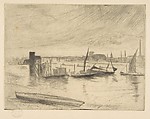 Early Morning, Battersea (Battersea Dawn) (Cadogan Pier), James McNeill Whistler (American, Lowell, Massachusetts 1834–1903 London), Etching and drypoint, printed in black ink on cream laid Japan; second state of two (Glasgow)