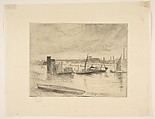 Early Morning, Battersea (Battersea Dawn) (Cadogan Pier), James McNeill Whistler (American, Lowell, Massachusetts 1834–1903 London), Etching and drypoint, printed in black ink on cream laid Japan; second state of two (Glasgow)
