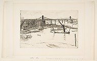 Old Hungerford Bridge, James McNeill Whistler (American, Lowell, Massachusetts 1834–1903 London), Etching and drypoint, printed in black ink on medium weight cream laid paper; third state of four (Glasgow)