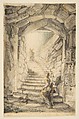 L'Escalier (The Curving Stair), Gabriel de Saint-Aubin (French, Paris 1724–1780 Paris), Black chalk, pen and black and brown ink, watercolor, and touches of gouache, on off-white laid paper