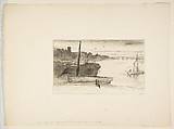 Chelsea Bridge and Church, James McNeill Whistler (American, Lowell, Massachusetts 1834–1903 London), Etching and drypoint, printed in black ink on ivory laid paper; fifth state of seven (Glasgow)