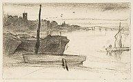 Chelsea Bridge and Church, James McNeill Whistler (American, Lowell, Massachusetts 1834–1903 London), Etching and drypoint, printed in black ink on ivory laid paper; fifth state of seven (Glasgow)
