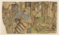 Christ's Fall on the Steps of the House of Justice; and Christ's Fall at the Column, from the Seven Falls of Christ, Anonymous, German, 15th century , ca. 1490 German, Woodcut, hand-colored
